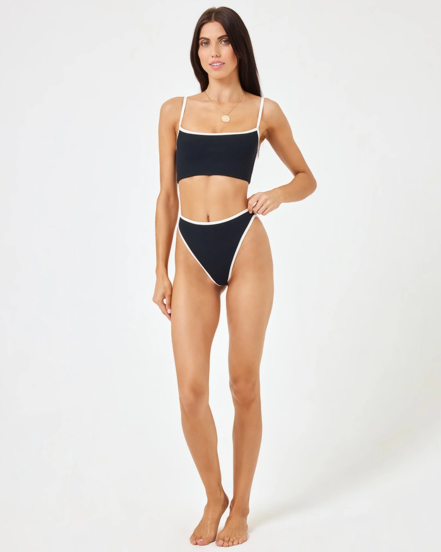 Nora Bikini Bottom - Black-Cream - Image 7
